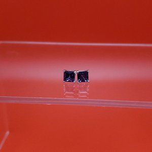 925 Sterling Silver Beautiful Purple Cubic Zirconia Square Stud Earrings